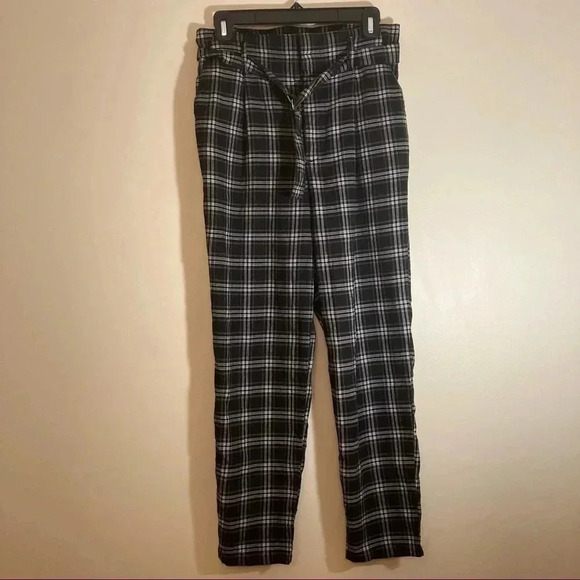 Hollister ultra high rise black  plaid grid checkered belted pants - Picture 1 of 5